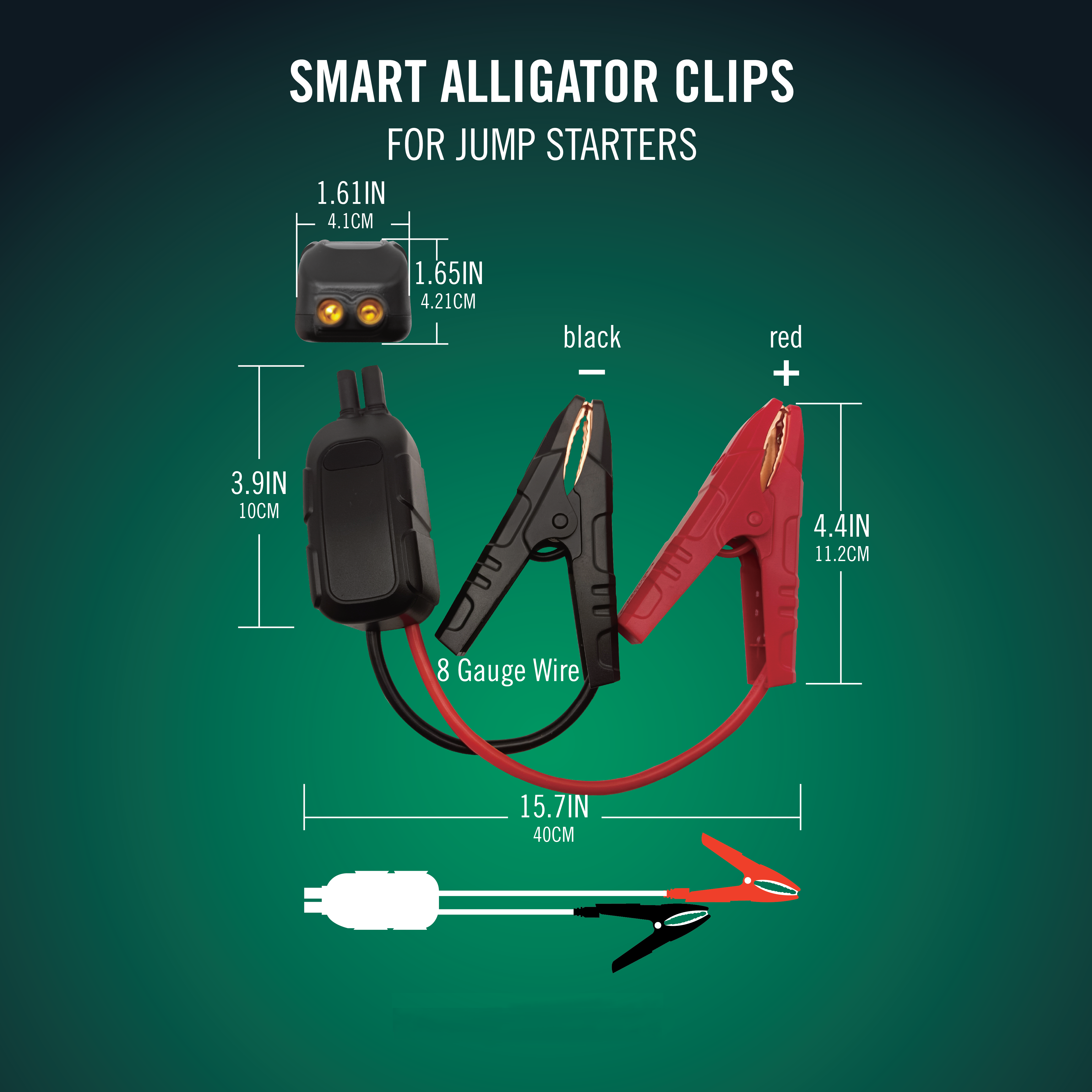 Smart Alligator Clips for Jump Starters - 800, 1000, 1500, & 2000 AMP