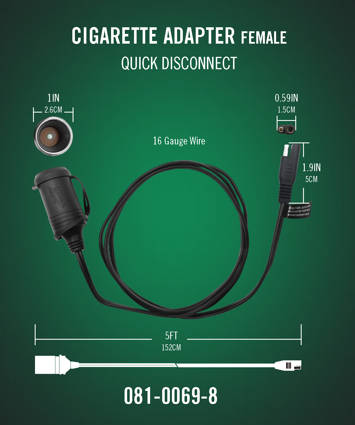 Female Cigarette Adapter 5 Foot 12V Accessory Cable