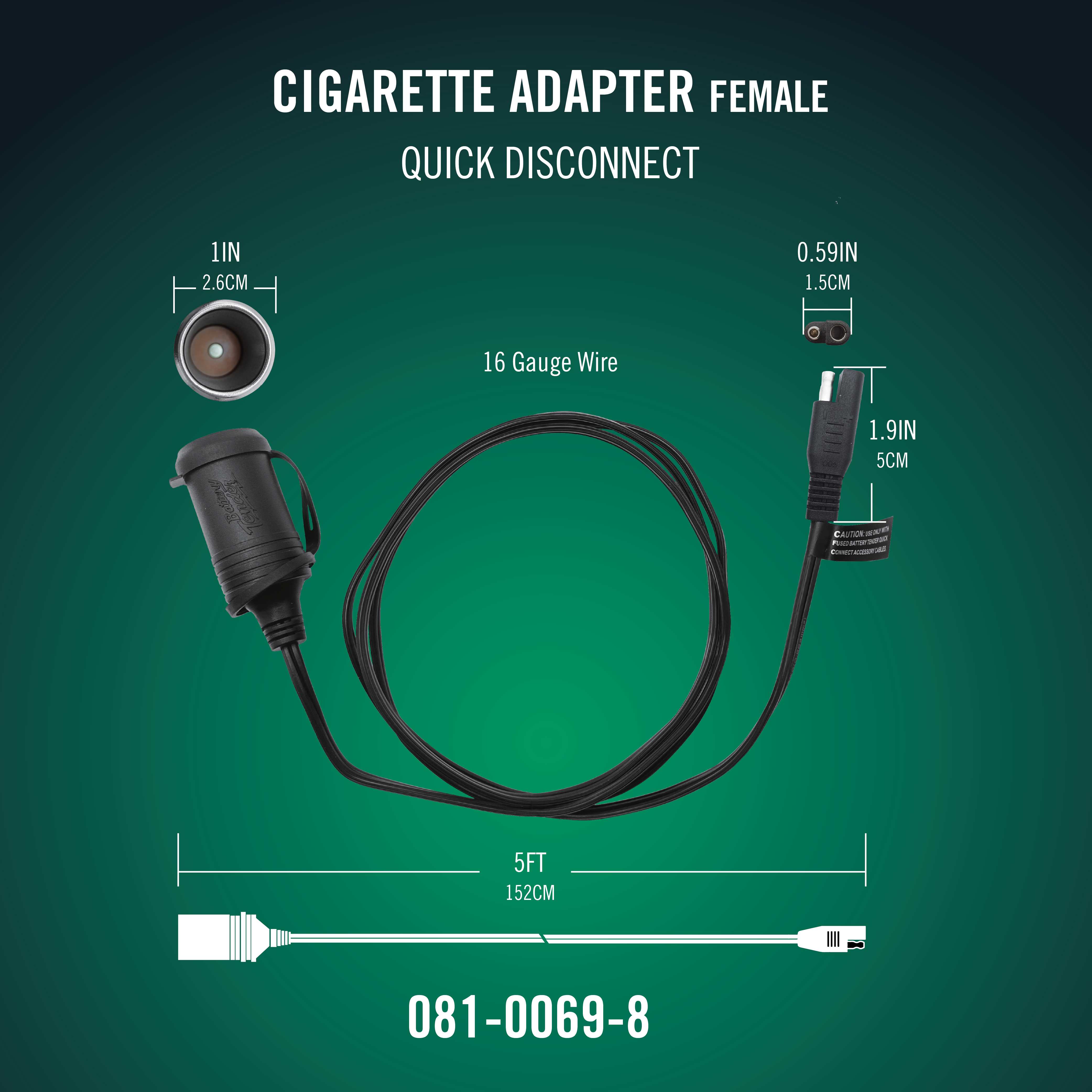 Female Cigarette Adapter Accessory Cable with Quick Disconnect