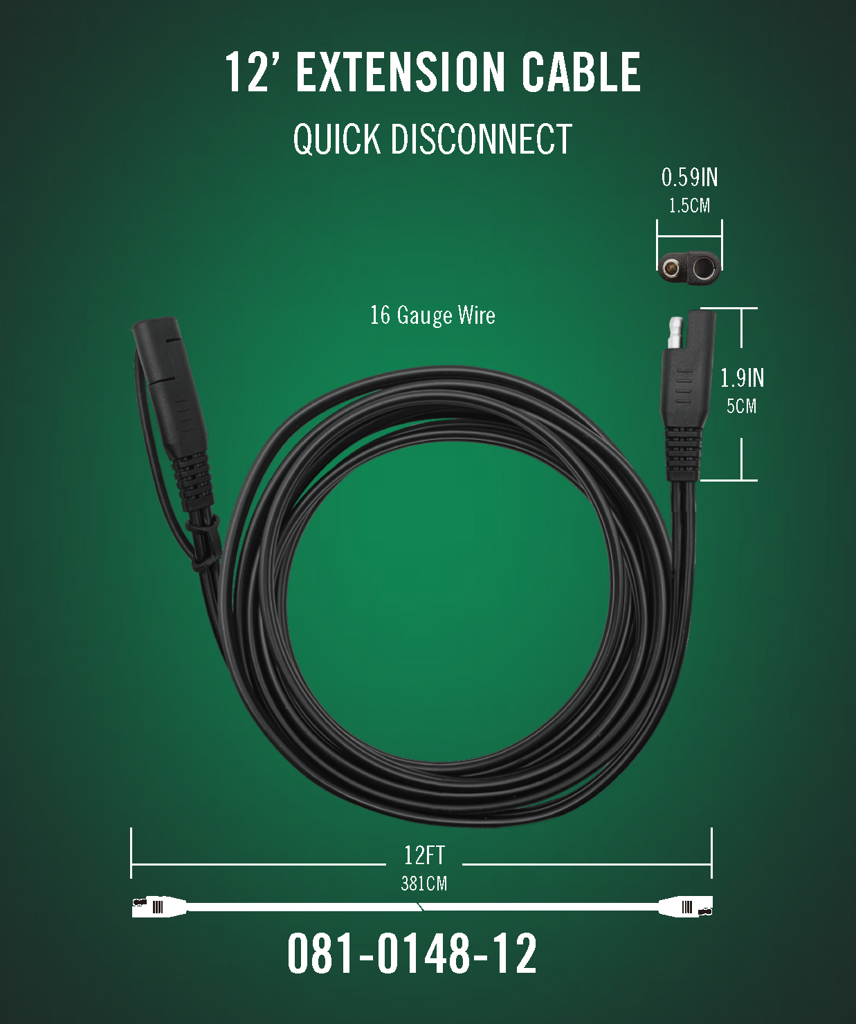 12 Foot SAE Quick Disconnect Extension Cable