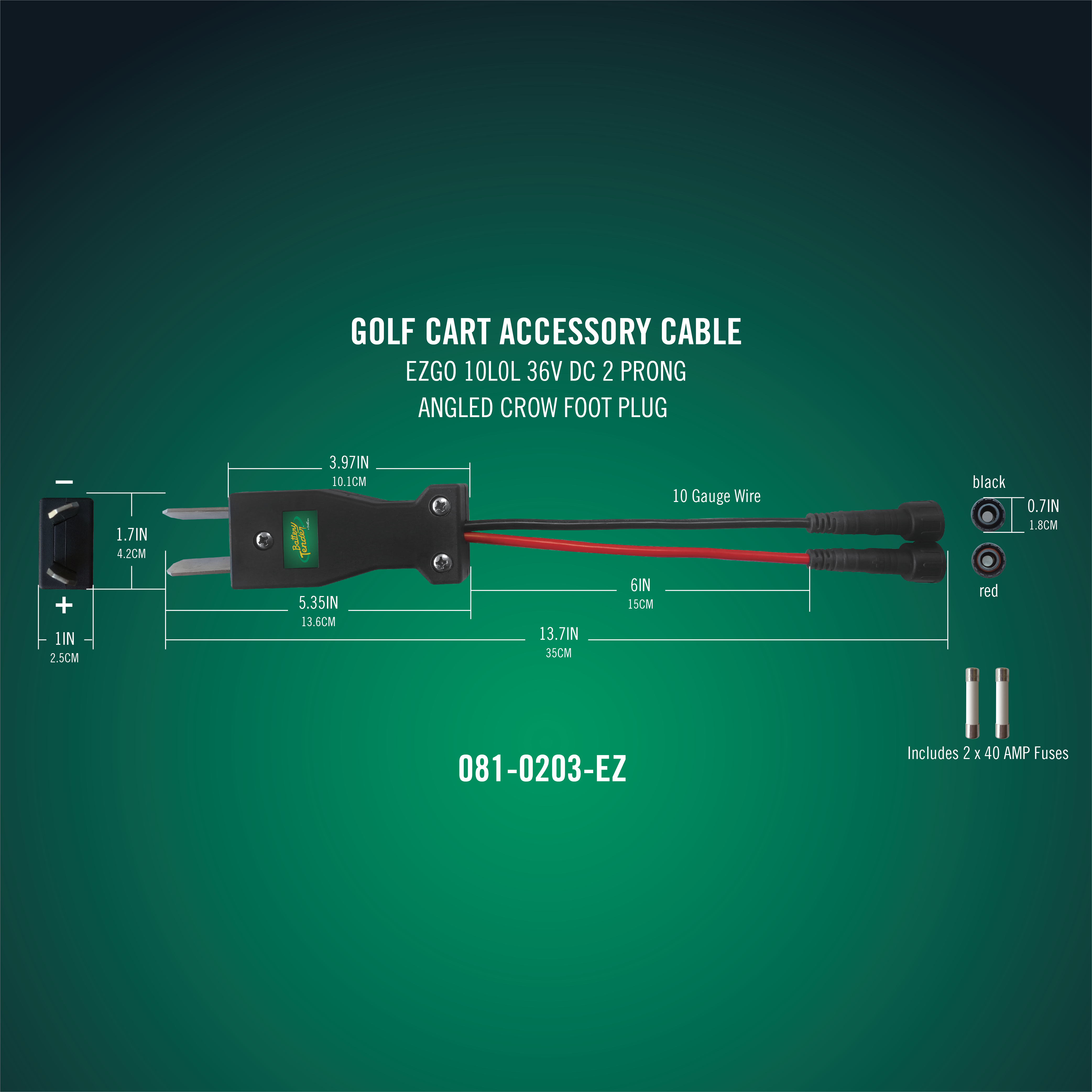 PowerPlus 36V DC Plug - E-Z-GO 2-Prong Angled Crow Foot