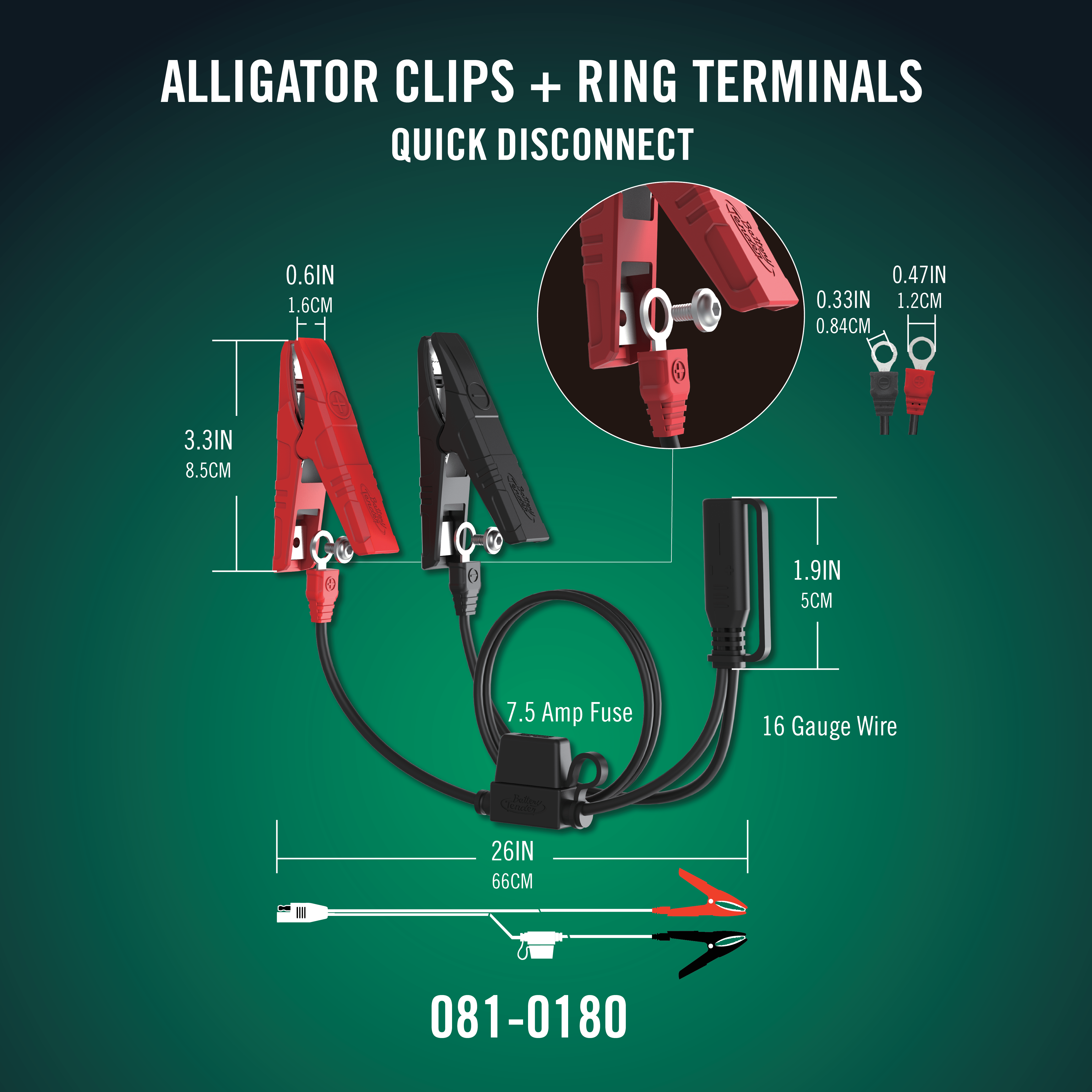 Alligator Clip and Ring Terminal 20 Inch Accessory Combo Cable